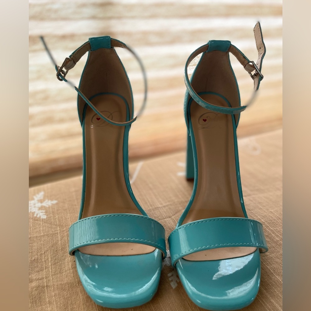 Delicious Aqua Ankle Strap Heels
